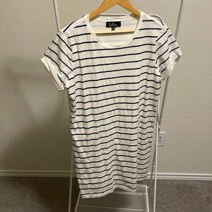 Cafe Society Black and Cream Striped Shirt Dress